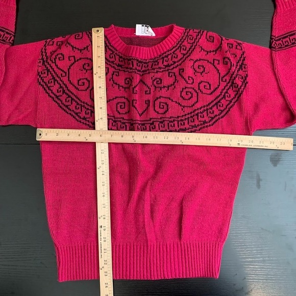 Vintage IFI Hot Pink Knit Pullover Sweater Retro Geometric Womens - Picture 7 of 7